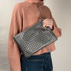 Fabriano Italia Metallic Silver Leather Crossbody Clutch Bag Made In Italy